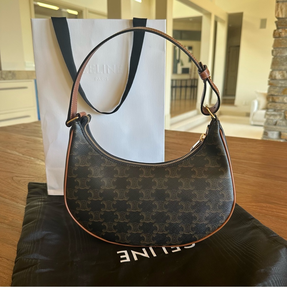 Celine Ava Shoulder Bag in Triomphe Canvas + Tan Calfskin NWT - Picture 6 of 15